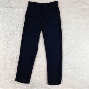 Giada Forte high waisted wool blend slim pants navy blue raw hem made in Italy